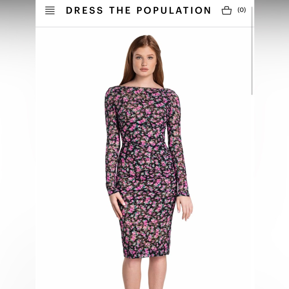 Dress the Population the Mona bodycon black Long-Sleeve Pink Floral Sheath Dress